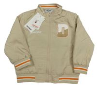 Nové - Béžová šusťáková jarní bunda s proužky a nášivkou Repanda