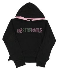 Černo-růžová crop mikina s nápisem a kapucí Zeeman