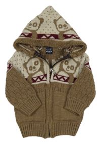 Béžovo-smetanový propínací svetr s medvídky a kapucí Cevik