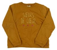 Medová mikina s nápisem a srdíčky Vertbaudet