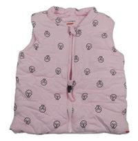Světlerůžová bavlněná zateplená vesta s lebkami Castro