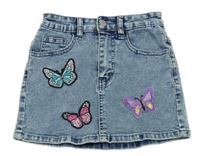 Modrá riflová sukně s motýly Shein