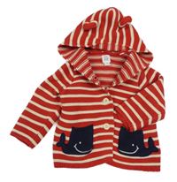 Červeno-bílý pruhovaný propínací svetr s velrybami a kapucí GAP