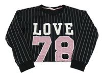 Černo-bílá pruhovaná crop mikina s nápisem H&M
