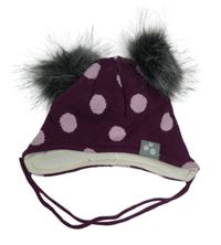 Vínová pletená podšitá ušanka s puntíky 