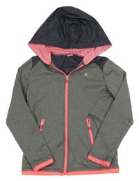 Šedo-tmavošedá sportovní funkční propínací mikina s kapucí Domyos 