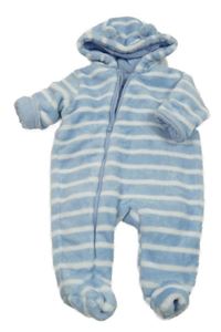 Světlemodro-bílá pruhovaná chlupatá zateplená kombinéza s kapucí Nutmeg