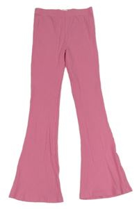 Růžové žebrované zvonové teplákové kalhoty George 