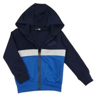 Tmavomodro-modro-bílá propínací sportovní mikina s nápisem a kapucí Pep&Co