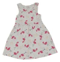 Bílé bavlněné šaty s plameňáky Lupilu