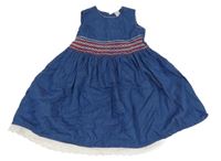 Modré riflové šaty s madeirovým volánkem 