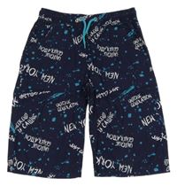 Tmavomodré plátěné kraťasy s nápisy Y.F.K.