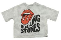 Šedé batikované crop tričko s potiskem Rolling Stones 