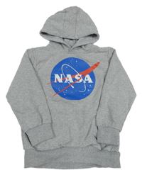 Šedá mikina s logem NASA a kapucí 