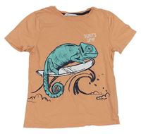 Lososové tričko s chameleonem H&M
