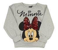 Světlešedá melírovaná mikina s Minnie s překlápěcími flitry Disney
