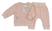 Nový - 2Set - Světlerůžová melírovaná prošívaná propínací vyteplená mikina s medvídky a pruhy + turecké tepláky WATCH ME GROW