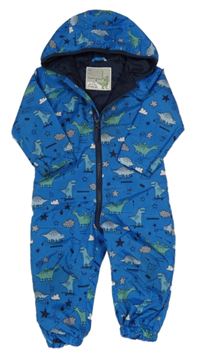 Modrá šusťáková podzimní kombinéza s dinosaury a kapucí Mothercare