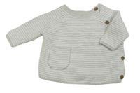 Světlešedo-bílý pruhovaný melírovaný propínací svetr miniclub