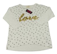 Nové - bílé melírované úpletové mikinotriko s puntíky a zlatým nápisem PRIMARK