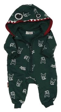 Smaragdová tepláková kombinéza se zajíčky a kapucí 