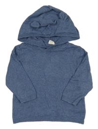 Modrý melírovaný svetr s kapucí s oušky H&M