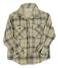 Smetanovo-černá kostkovaná manšestrová košile ZARA