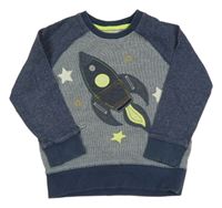 Modro-bílo-tmavomodrá melírovaná mikina s raketou Next