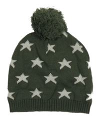 Khaki pletená čepice s hvězdičkami a bambulí Ergee