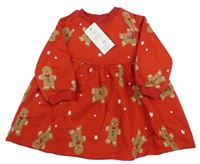 Nové - červené teplákové teplé šaty s perníčky F&F