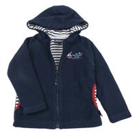 Tmavomodrá fleecová podšitá bunda s lodičkou a nápisy a kapucí HUBLOT