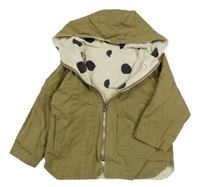 Písková plátěná jarní oboustranná bunda s nápisy a kapucí