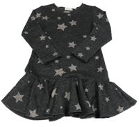 Tmavošedé melírované úpletové šaty s hvězdičkami 