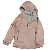 Pudrová softshellová bunda s nášivkou a kapucí lupilu