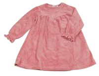 Růžové žebrované sametové šaty s volánky name it.