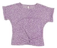 Levandulovo-bílé kytičkované mačkané tričko s překřížením St. Bernard