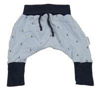 Modro-bílo-tmavomodré pruhované turecké tepláky s kotvami 