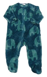 Petrolejová plyšová kombinéza se sloníky Next