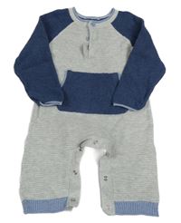 Světlešedo-tmavomodrý melírovaný žebrovaný pletený overal s kapsou Tu