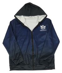 Tmavomodro-černá propínací sportovní mikina s logem a kapucí