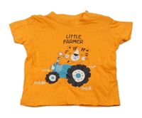 Křiklavě oranžové tričko s traktorem a tygrem 