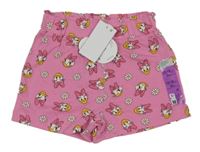 Nové - růžové paper bag kraťasy s Daisy a květy PRIMARK