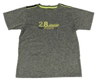 Šedo-černé melírované sportovní tričko s číslem a nápisy GRINARIO