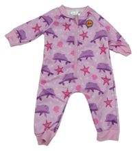 Světlerůžová neoprenová UV kombinéza do vody s delfínky Swimbubs