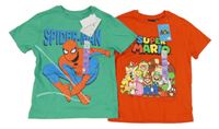 Nové - 2x - Tričko - Zelené se Spider-manem, červené s Máriem PRIMARK