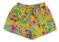 Tmavožluté kraťasy s květy a lístečky a motýlky a mašlí PRIMARK