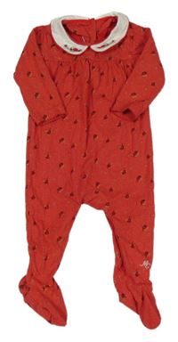 Červený puntíkatý overal s růžemi a límečkem Mothercare