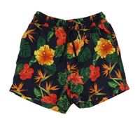 Tmavomodré květované plážové kraťasy s listy Matalan