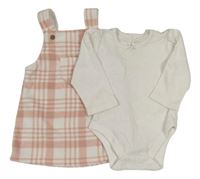 2set - Bílé žebrované body + růžovo-bílé kostkované fleecové laclové šaty George
