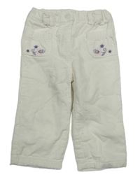 Smetanové manšestrové podšité kalhoty s výšivkami květů C&A